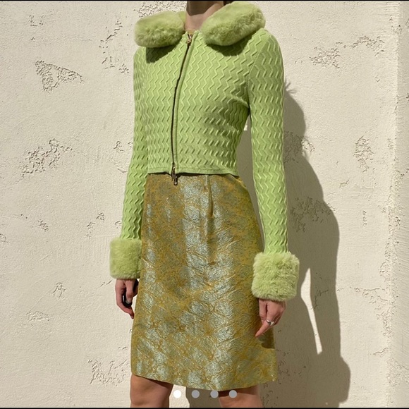 Vintage 1960s turquoise and gold jacquard dress - Picture 2 of 8